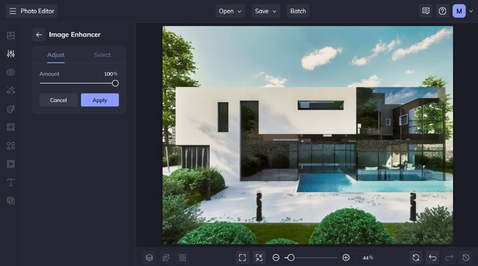 Image Enhancer applied to modern exterior real estate photo