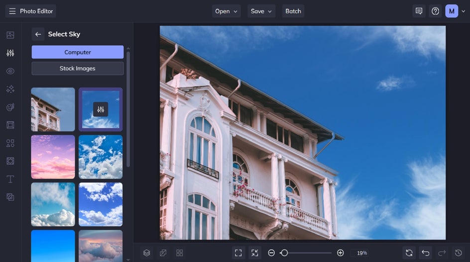 Sky Replacer with new sky applied and adjustable menu