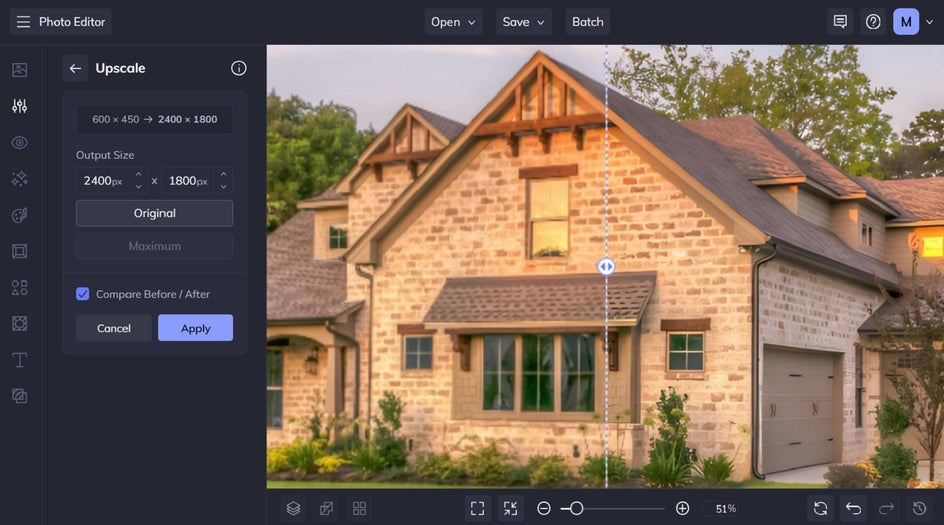Upscale tool used to clarify and enlarge small real estate file