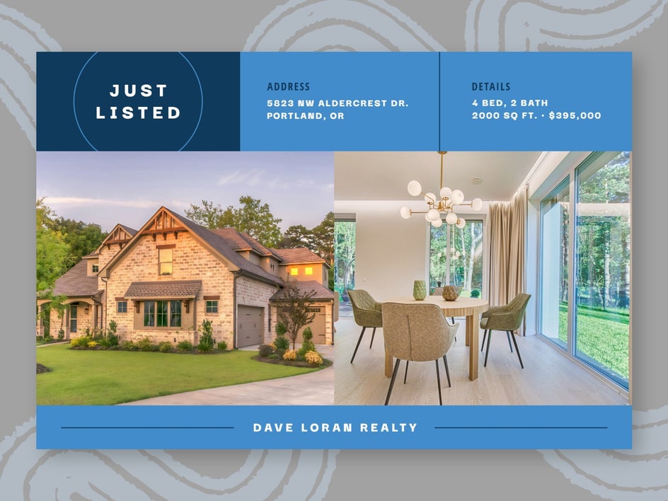 Just Listed postcard for real estate listing