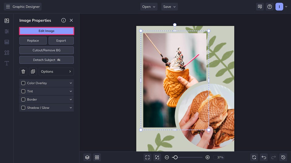 Edit image by opening the Photo Editor right from the Designer
