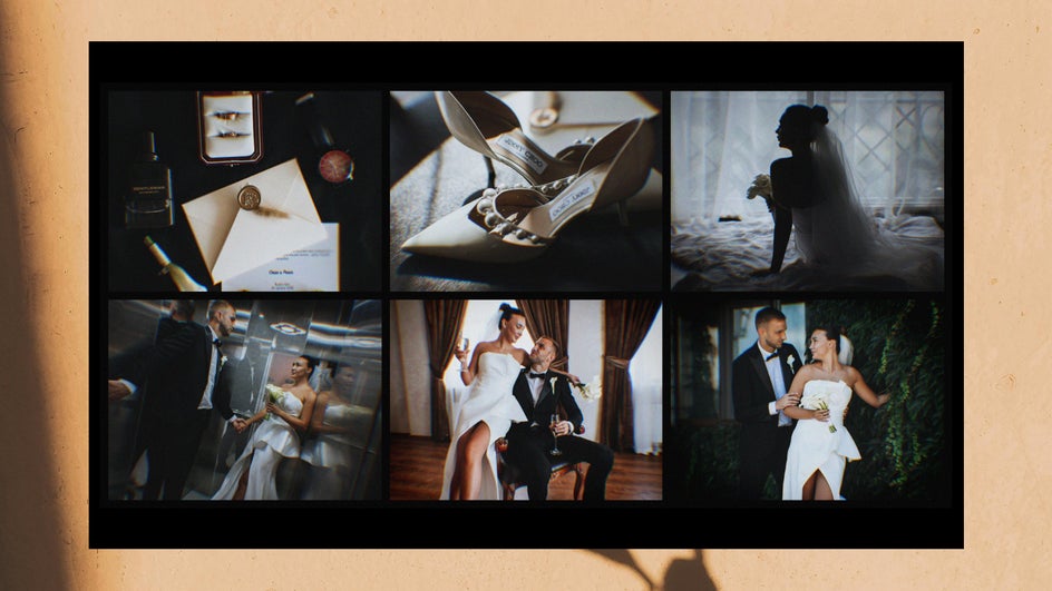 Cinematic effects applied to wedding collage for vintage appeal