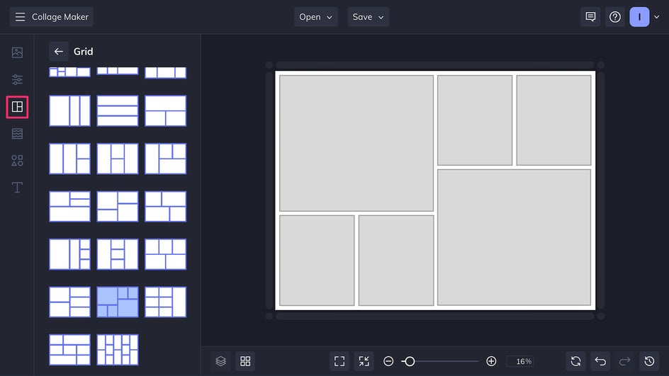 Choose a layout in the Collage Maker Layouts tab