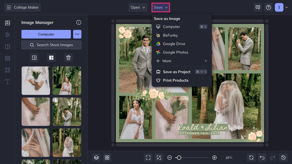 Save final wedding collage in Collage Maker interface