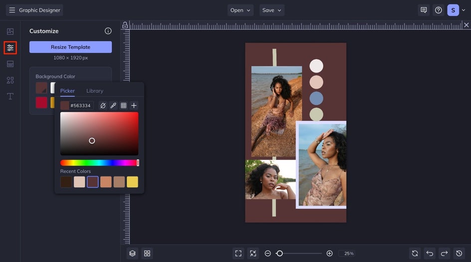 Customize the background of the Story from the Customize tab