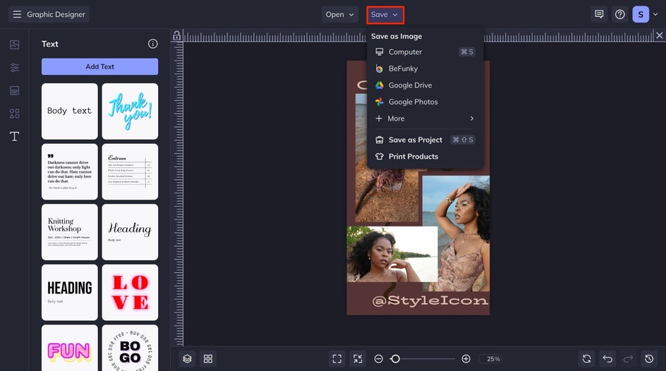 Save final OOTD template design from the top of the interface