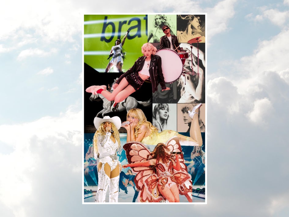 Collage of famous pop stars with cutouts