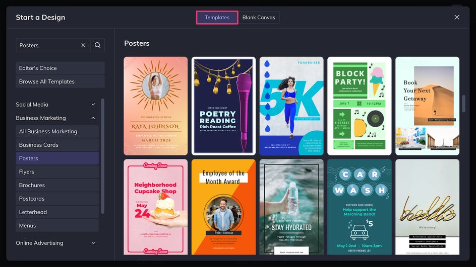 Start a Design template library in Graphic Designer