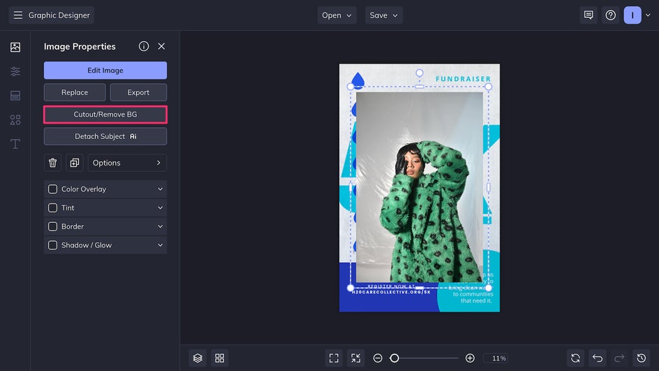 Image Properties menu of image layer with Cutout button highlighted