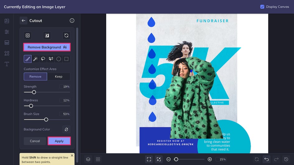 Remove background and apply cutout of subject