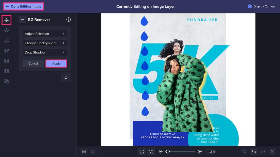 Edit tab selected to use Background Remover in the Photo Editor