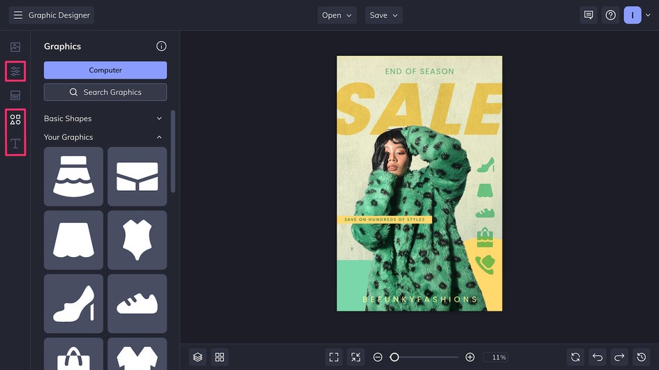 Graphics, Text, and Customize tabs highlighted to finish design project