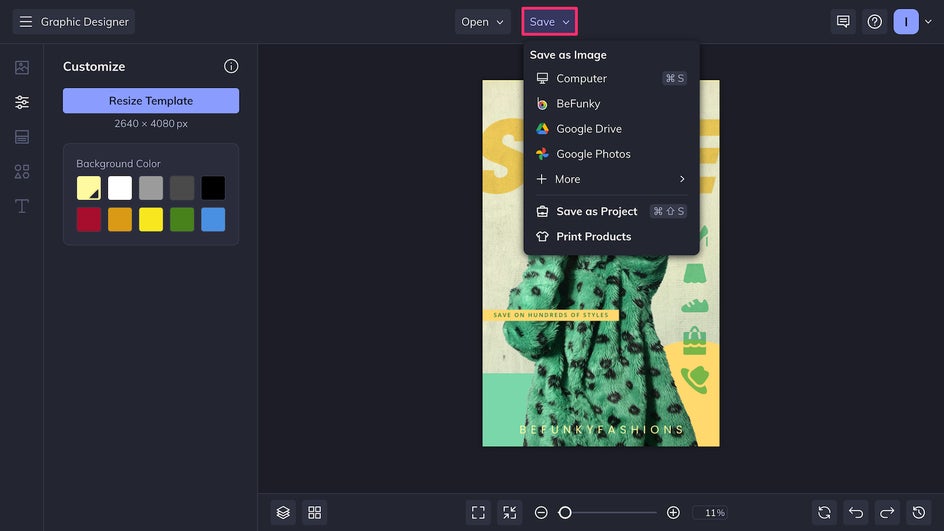 Save design project customized with Background Remover
