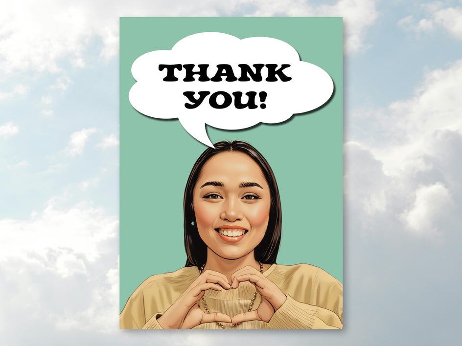 Comic book panel thank you card created with Graphic Novel GFX