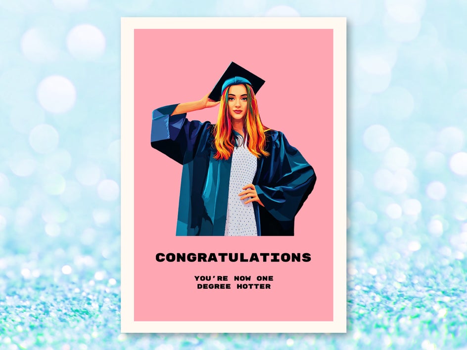 funny cartoon card for graduation of young woman with Vector Pop GFX