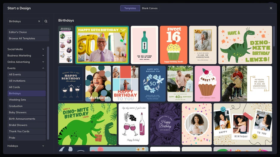 Open Card Maker template library to choose a card