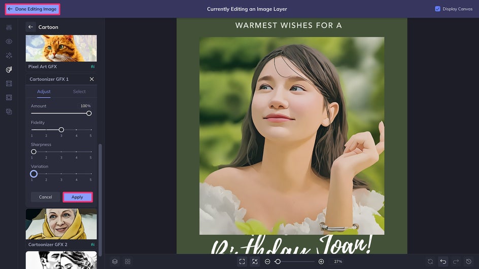 Done Editing Image after applying Cartoon effect