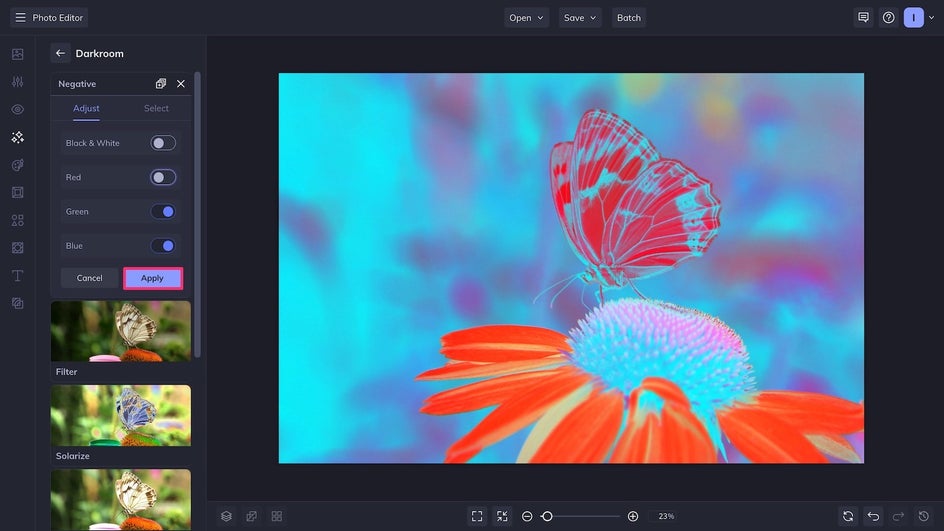Customizing color channels of Negative photo effect