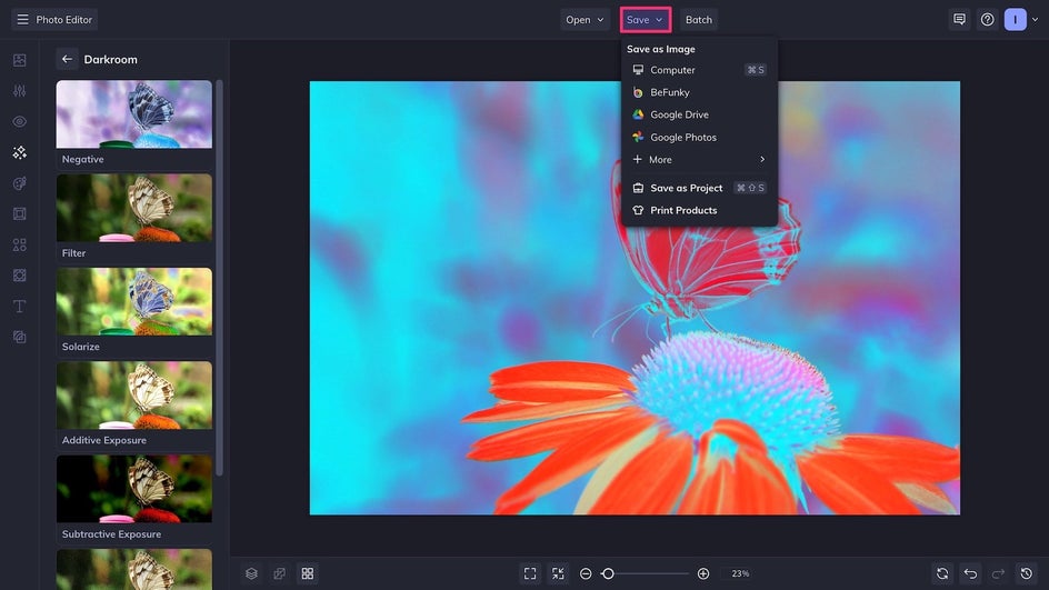 Save menu highlighted to save final photo to negative results