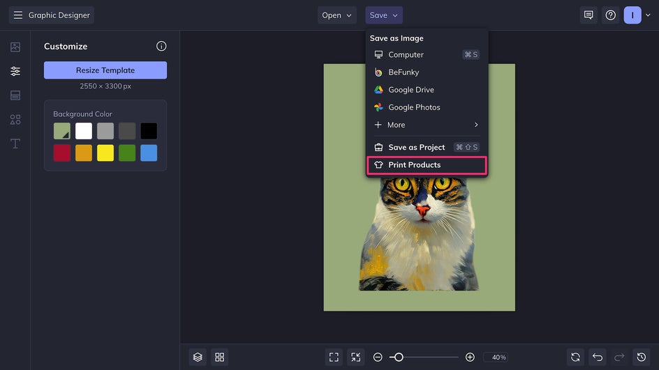 Pet portrait save step to send to printing