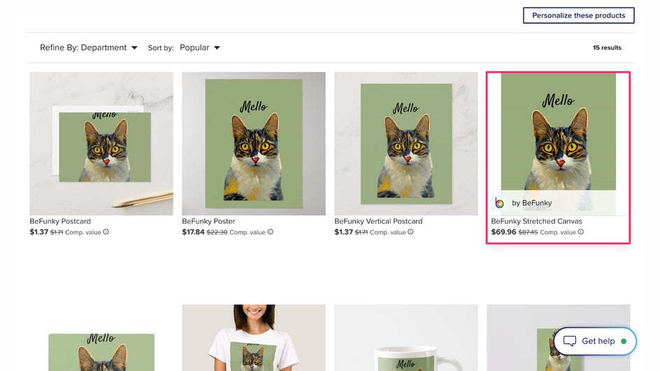 Zazzle product sample interface