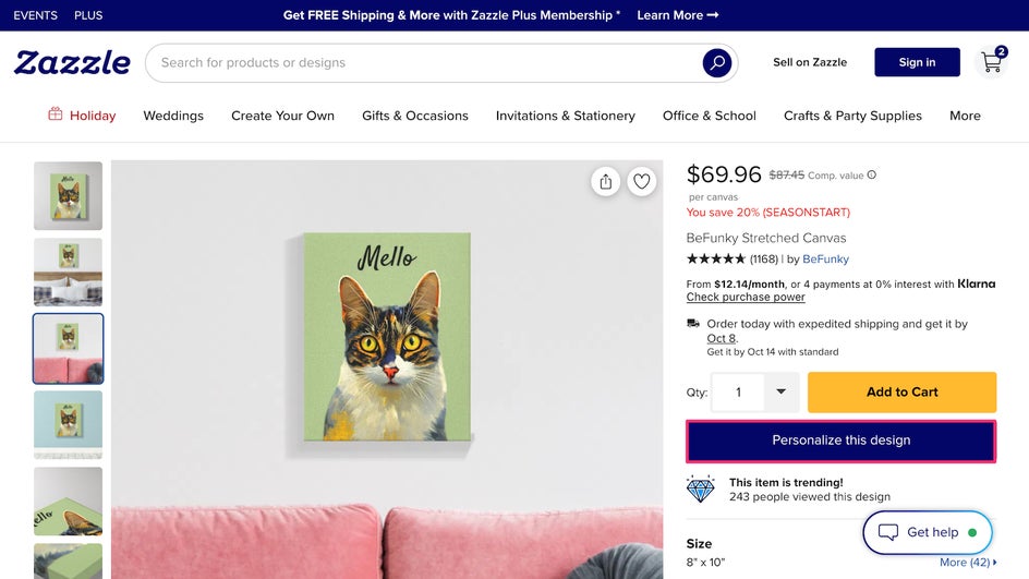 Personalize canvas button in Zazzle to make adjustments