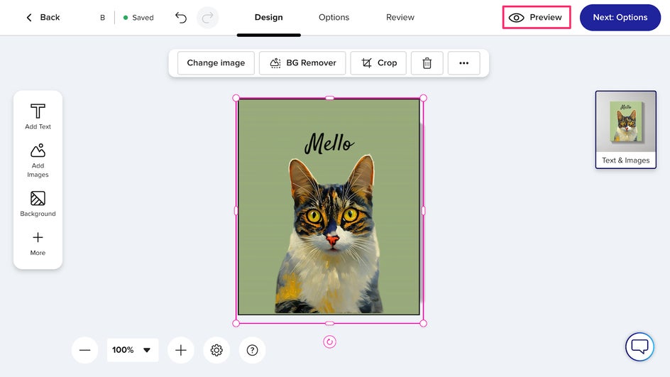 Preview canvas print of pet portrait before ordering