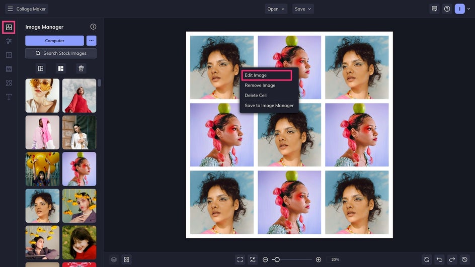 Image Manager tab with Edit Image highlighted