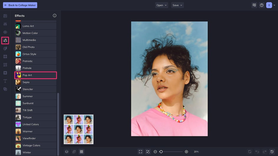Pop Art category in Effects tab