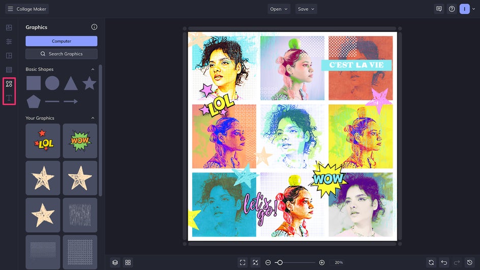 Add text and graphics to pop art collage