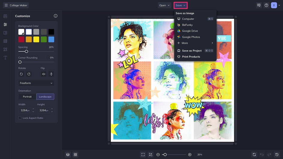 Save pop art collage from Save menu