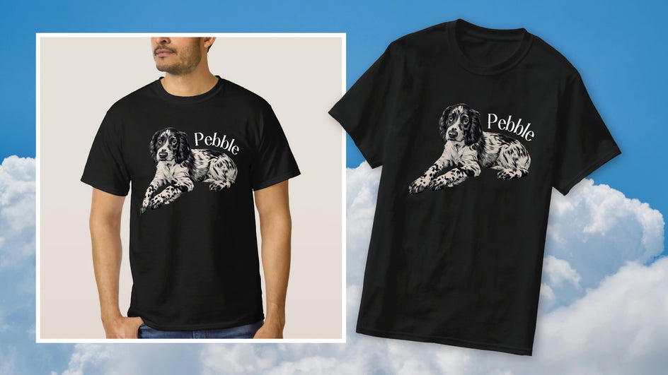 Pet portrait using Artsy effects on black t-shirt