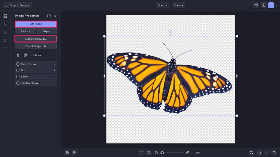 Edit Image and Cutout menu options highlighted