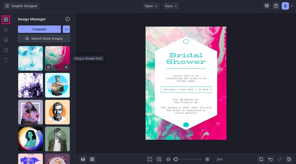 Image Manager highlighted to replace photo background