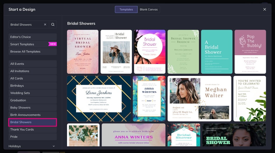 Bridal Shower template category