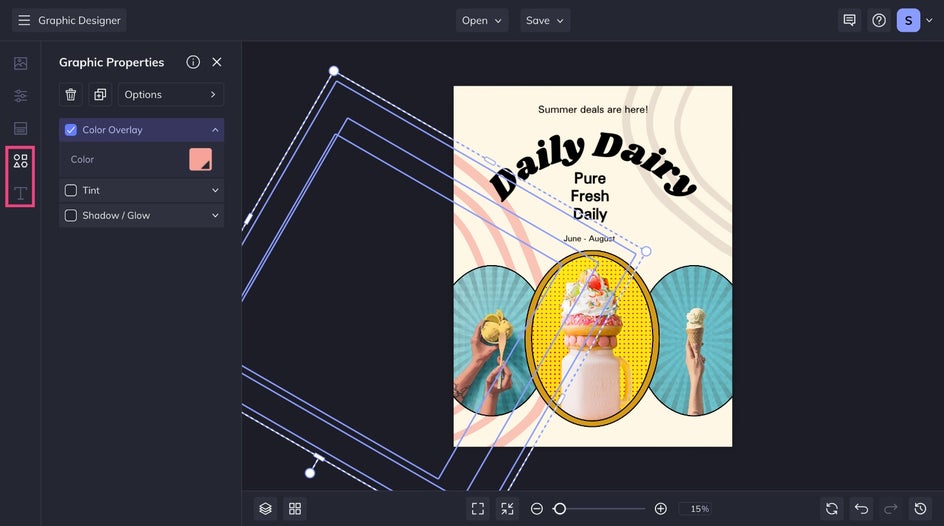 Change text and graphics of marketing flyer for ice cream shop