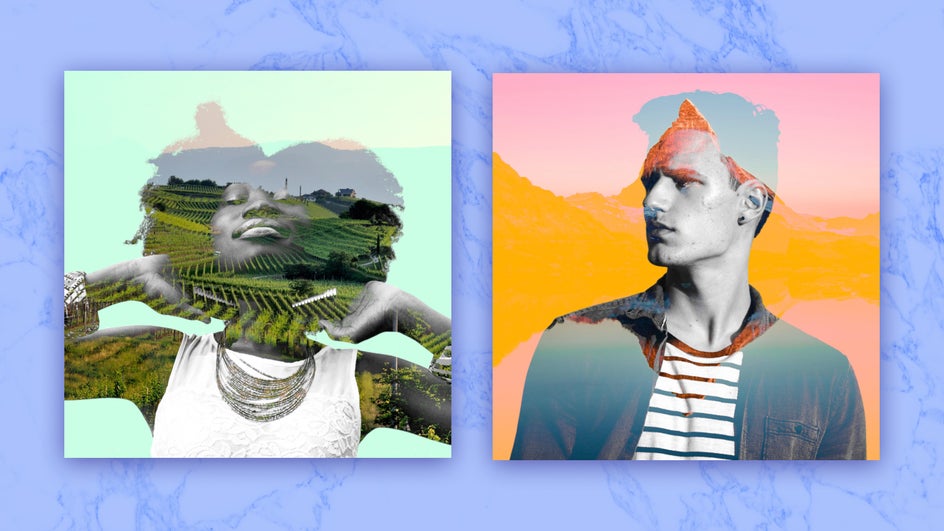 Double Exposure applied to profile pictures with scenic backgrounds