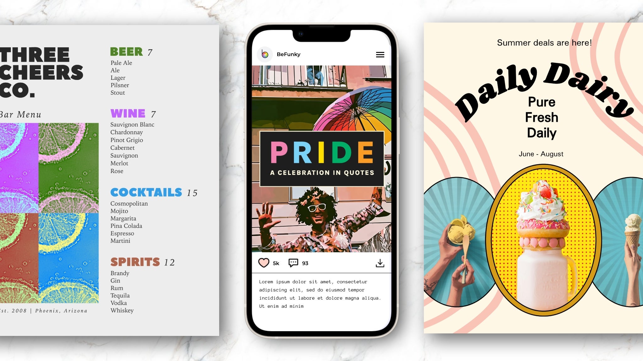 Examples of marketing and promotional materials with pop art effects applied