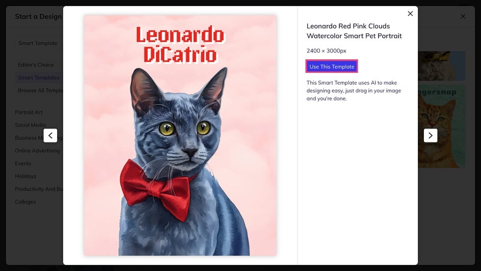 Use This Template highlighted in Smart Template category