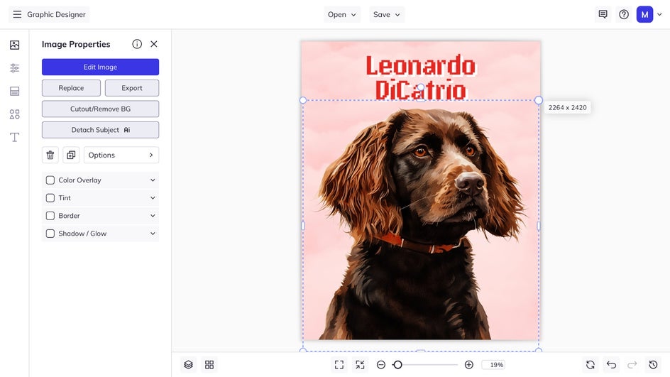 Adjust placement of pet photo with Artsy applied