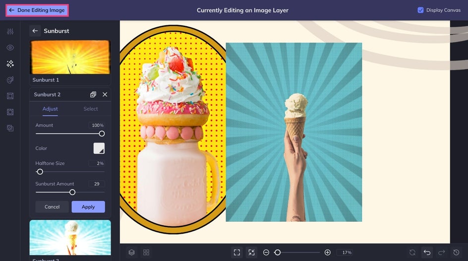 Apply Sunburst effect to ice cream cone