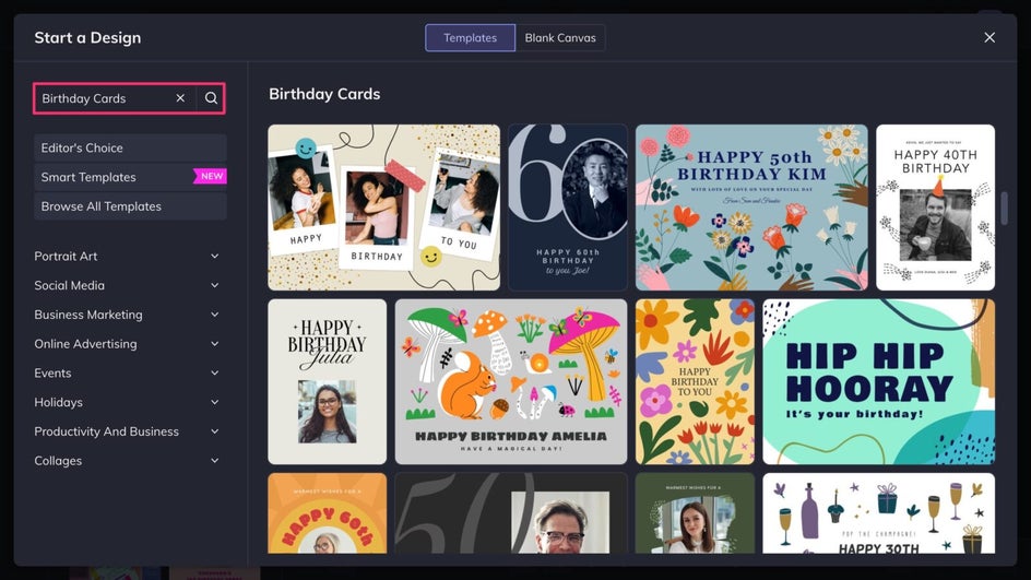 Birthday Card template category