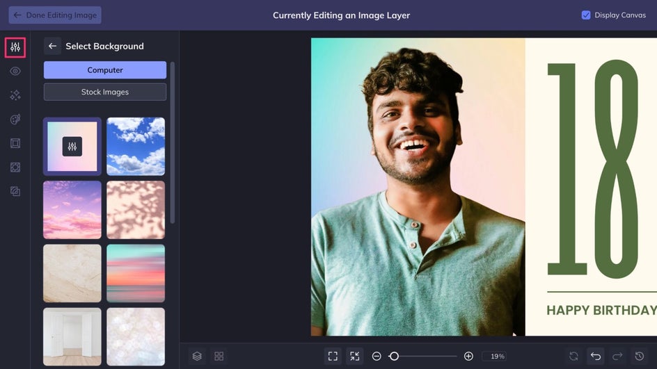 Edit tab select new background in Background Remover