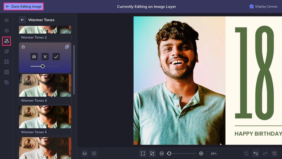 Head back to Graphic Designer after applying effects and tools