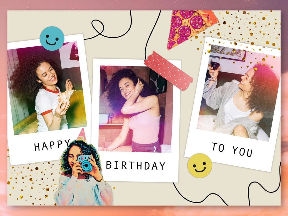 Scrapbook collage birthday card with mixed-media elements