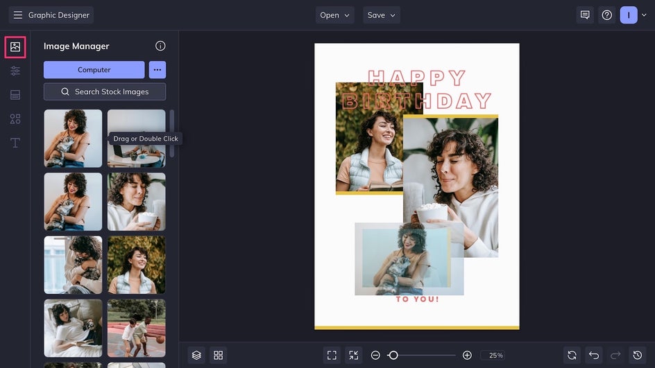 Image Manager highlighted to replace collage cells in Designer template