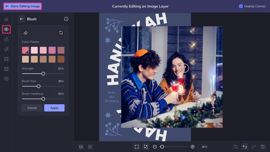 Touch Up tab highlighted to demonstrate digital. makeup and return to Graphic Designer