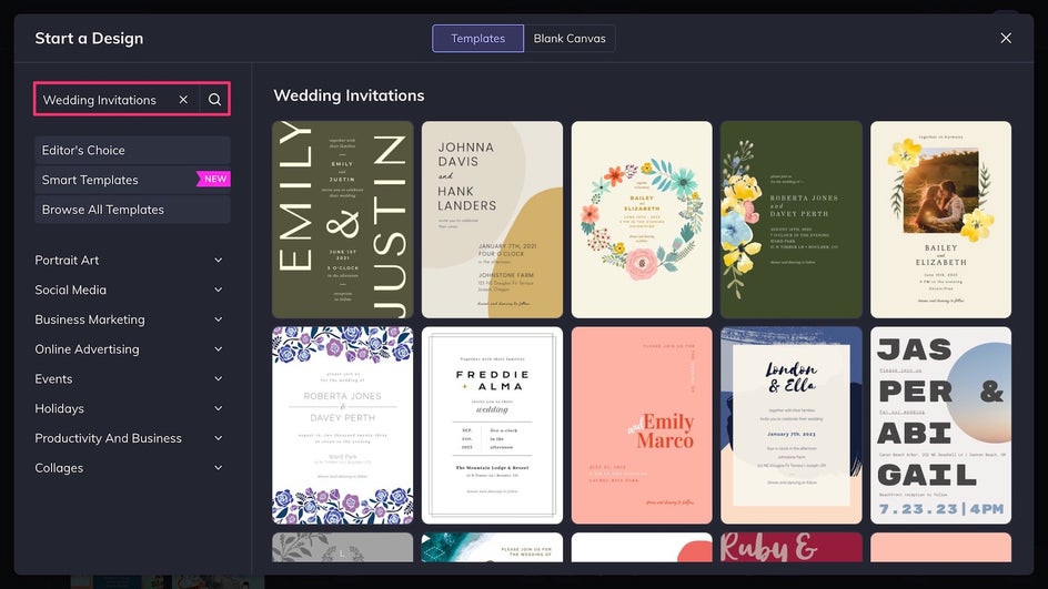 Wedding invitation template library