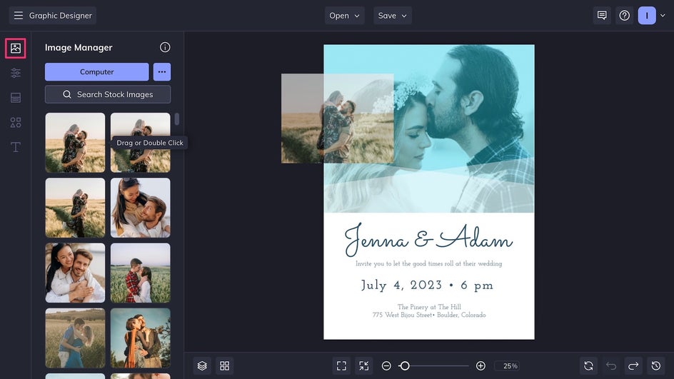 Upload photo to wedding invitation