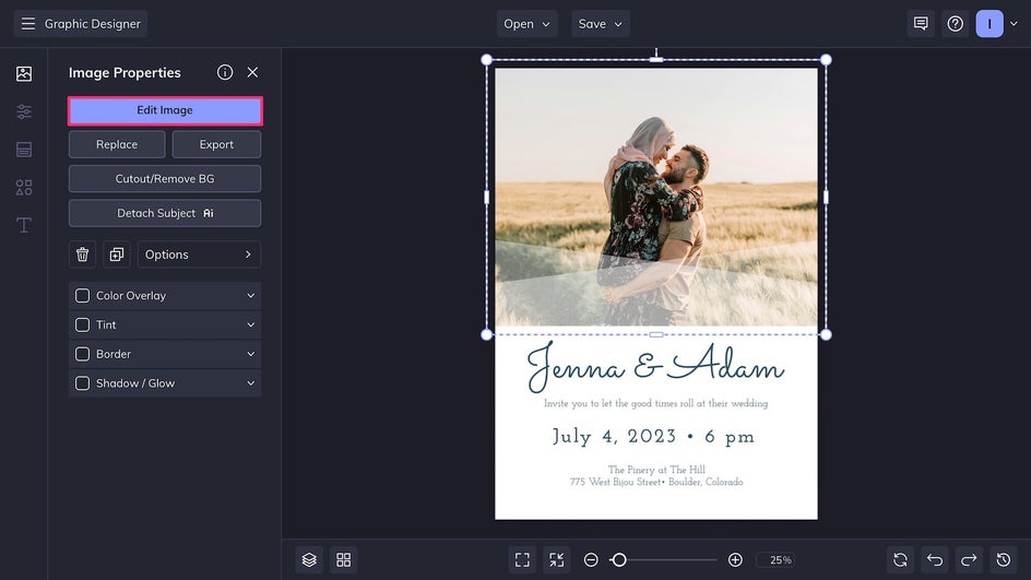 Edit engagement image from image properties menu